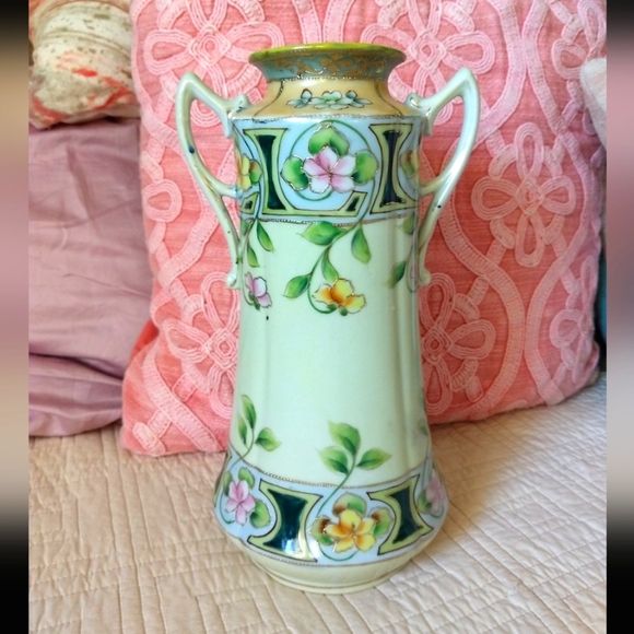 Antique Nippon Moriage Floral Gilded Double Handled Large Japanese Vase
